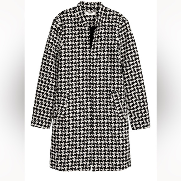 H&M hm Fitted Coat Jacket in Woven Fabric Black White Houndstooth Pattern Size 6 - Picture 5 of 16
